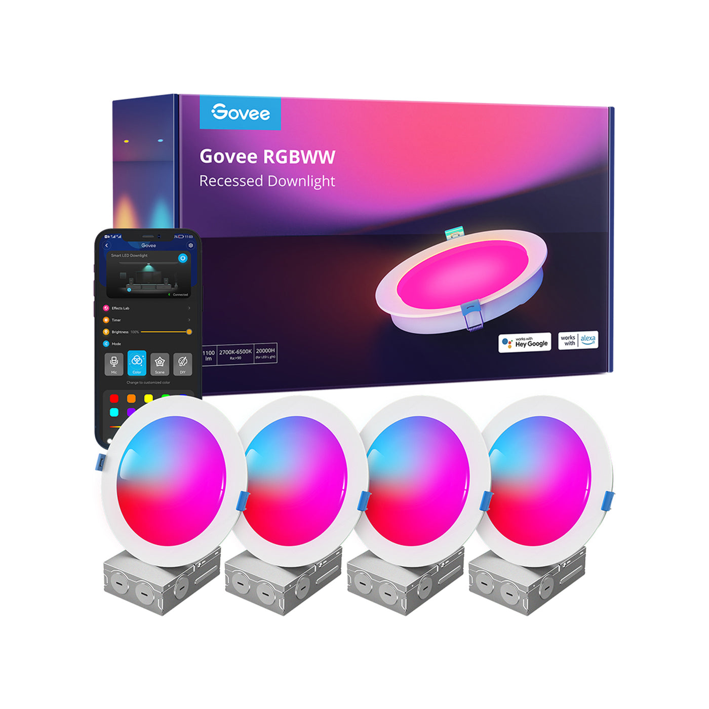 Govee Smart RGBWW Recessed Lights 4 Pack